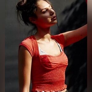 NWOT Free People Women's Red and Orange Crop-top